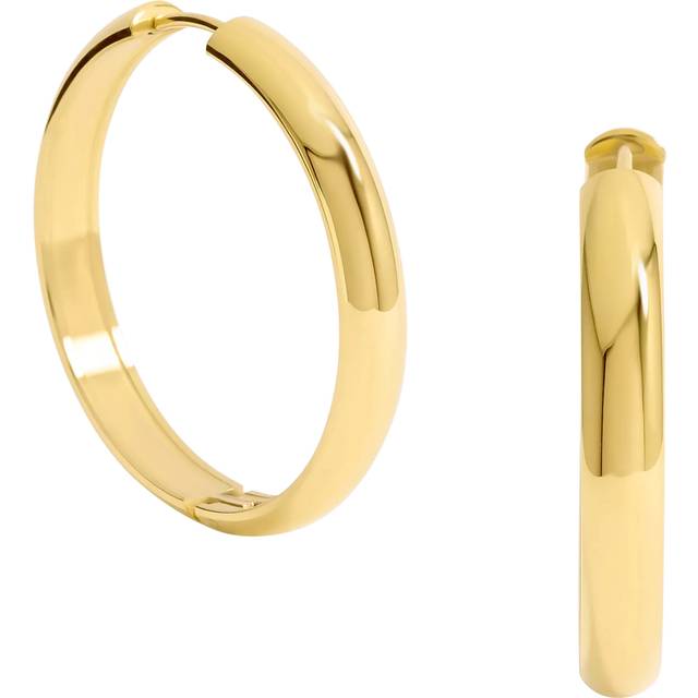 Waterproof Gold Plated Large Flat Surface Hoop Earrings - One Size
