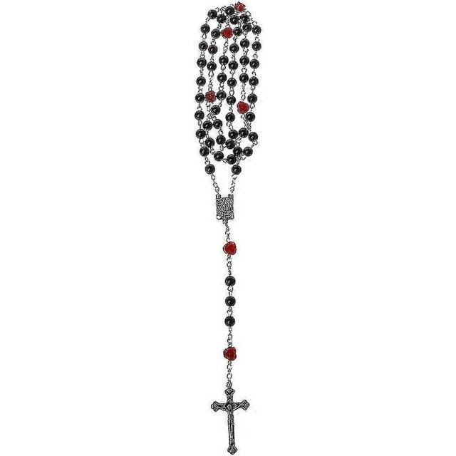 (Red, One size) Flower Pearl for Cross Rosary Beads Necklace - Religious Rosary Jewelry for Daily Wear