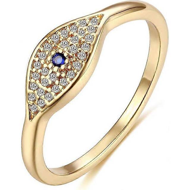 (As show, One size) Gold Dainty Evil Eye Rings Mountain Ring Stackable Ring Open Wrap Ring CZ Eternity Bands for Women