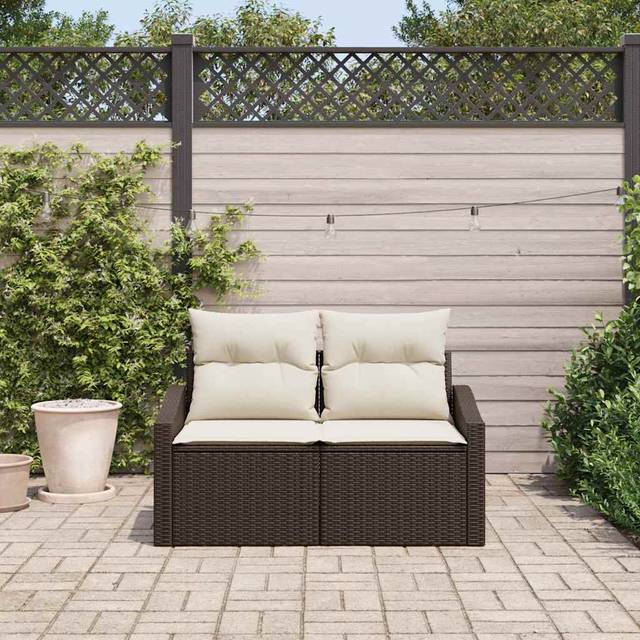 vidaXL Garden Sofa with Cushion Brown 123 x 62 x 69cm Poly Rattan