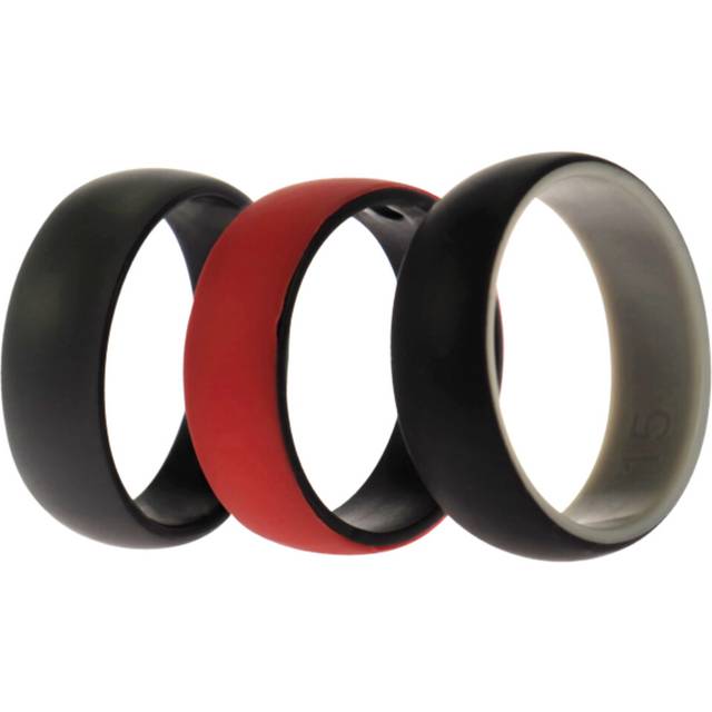 Silicone Wedding 2Layer Dome Ring Set - Black-Red by ROQ for Men - 3 x 15 mm Ring