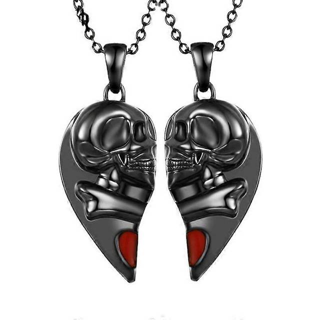 (As show, One size) 2 Pieces Heart Shape Pendant Necklace Magnet Attract Couples Necklace Simple