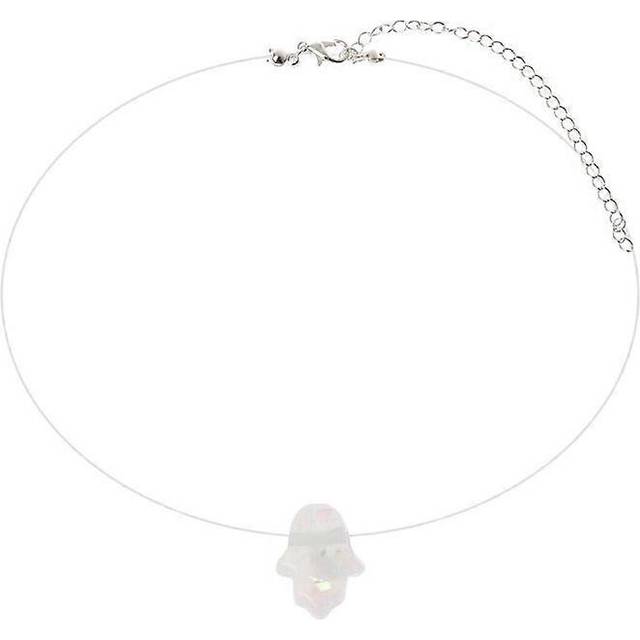(blue, One size) Fishing Line Choker Invisible Hamsa Hand Opals Pendant Necklace Gift for Women