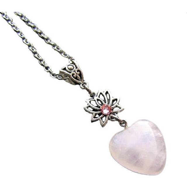 (As show, One size) Pink Quartz Heart Shape Pendant Clavicle Chain Choker Lotus Flower Necklace