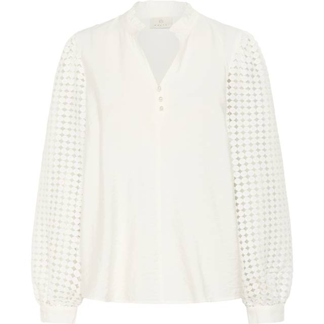 Kaffe Katulle Long Sleeve V-Neck Blouse In White - 14