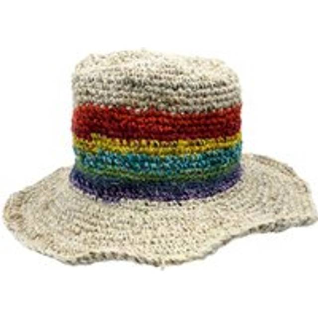 Hand-knited Hemp & Cotton Boho Festival Hat - Rainbow
