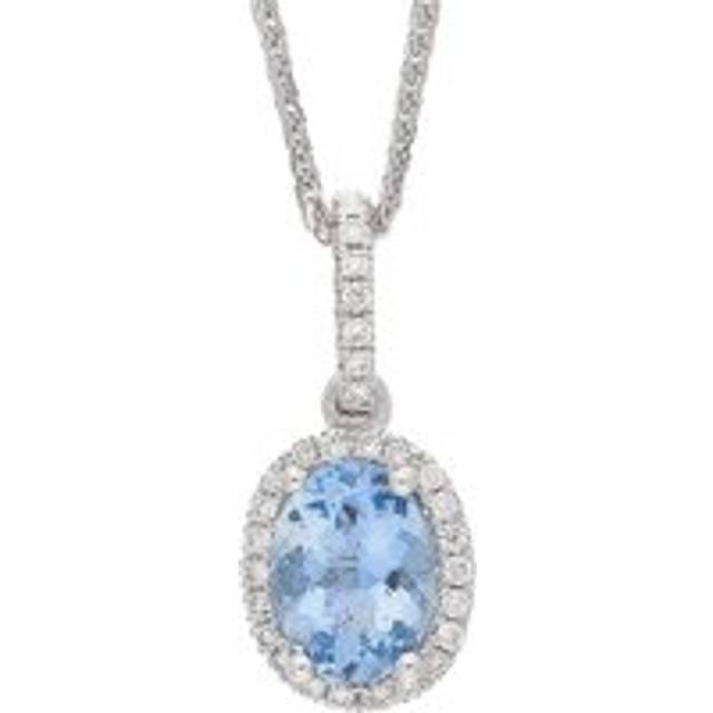 18ct White Gold 0.12ct Diamond & 1.03ct Aquamarine Oval Cluster Pendant & Chain