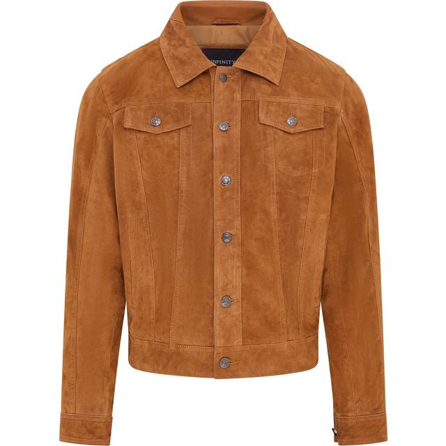 Navy Goat Suede Leather Jeans Jacket- Nurmes - Tan - 4XL