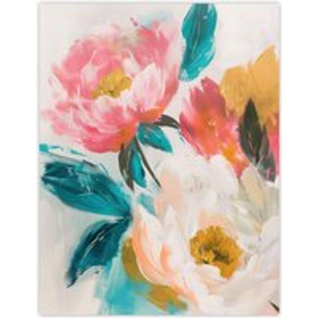 Soft Blushing Peonies Painting Floral Bouquet Wall Art Print - Pink - W24 inch x H32 inch