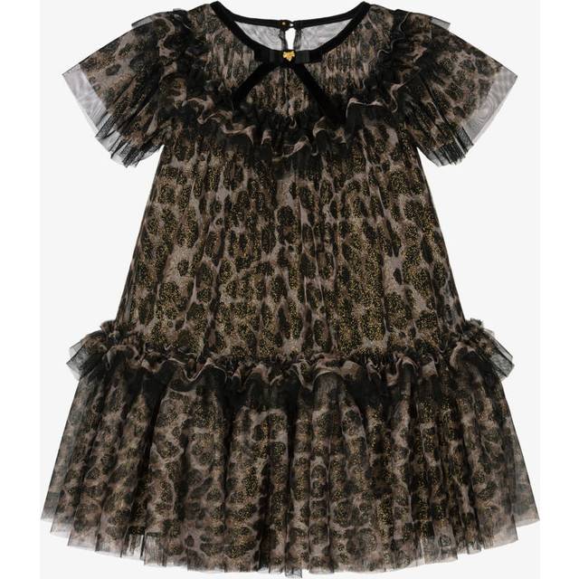 Angel's Face Girls Leopard Print & Gold Glitter Tulle Dress - Beige/Black - 3-4 year