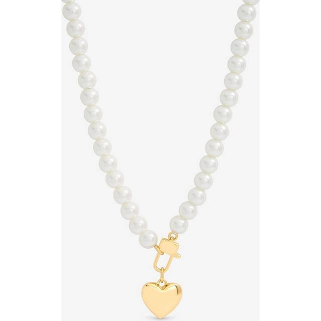 Womens Cream Pearl & Gold Polished Padlock Short Necklace - White - One Size