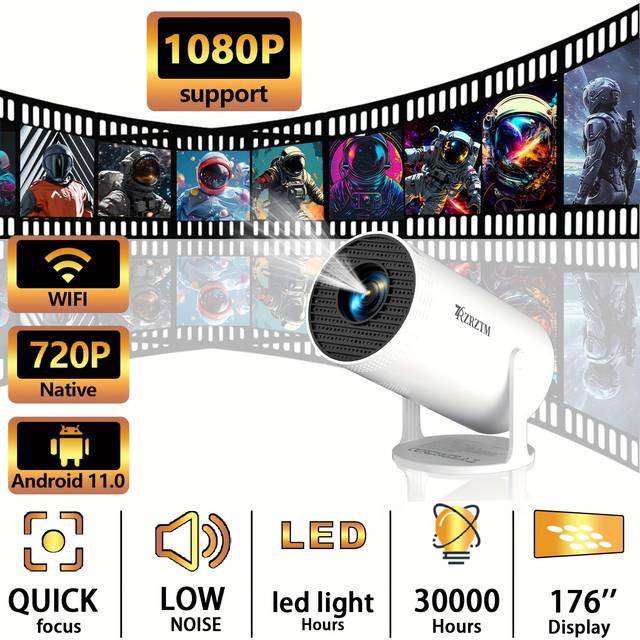 TEMU 2025 New High-definition Mini Projector -wifi 6 And Wireless 5.0|180° Rotation | Built-in 11.0| Stereo | Noise Reduction, Suitable For Home Theater And Outdoor Use, Holiday/birthday Gift.