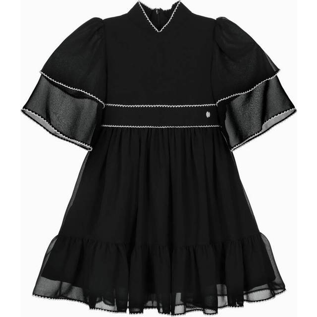 Patachou Girls Black Chiffon Dress With White Picot Trims - 2 year