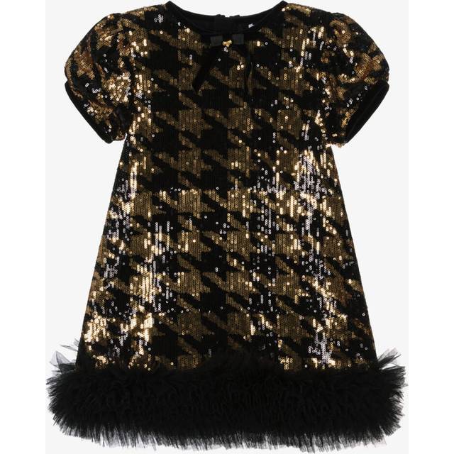 Angel's Face Girls Black & Gold Sequinned Houndstooth Tulle Dress - Black/Gold - 3-4 year