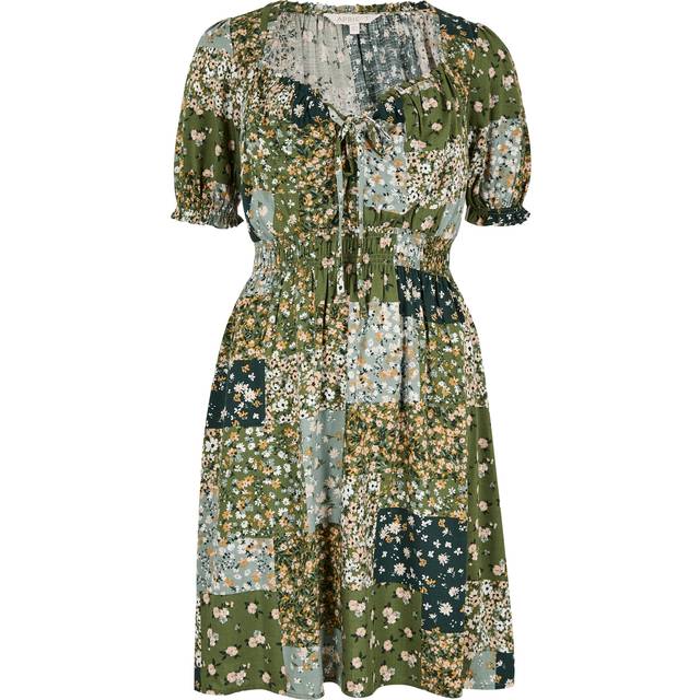 Apricot Women's Green Floral Print Milkmaid Mini Dress New Look - UK 8