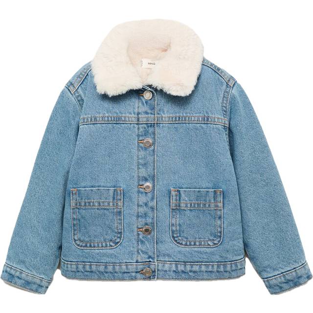 Mango Kids' Fleece Collar Denim Jacket, Mid Blue