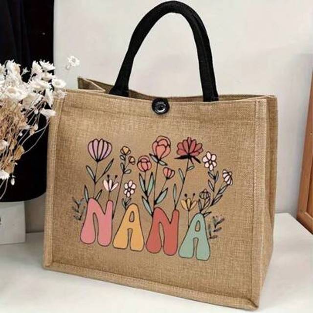SHEIN Nana Grandma Print Tote Bag, Large Capacity Shoulder Bag, Women Casual Handbag For Commuting, School, Shopping, Travel, Beach, Unique Nana Gifts, Best
