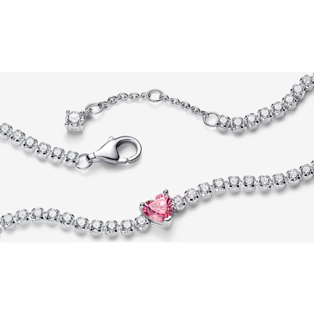 Pandora Pink Sparkling Heart Tennis Bracelet - Sterling silver / Cubic zirconia / Pink - Sz. 16 cm