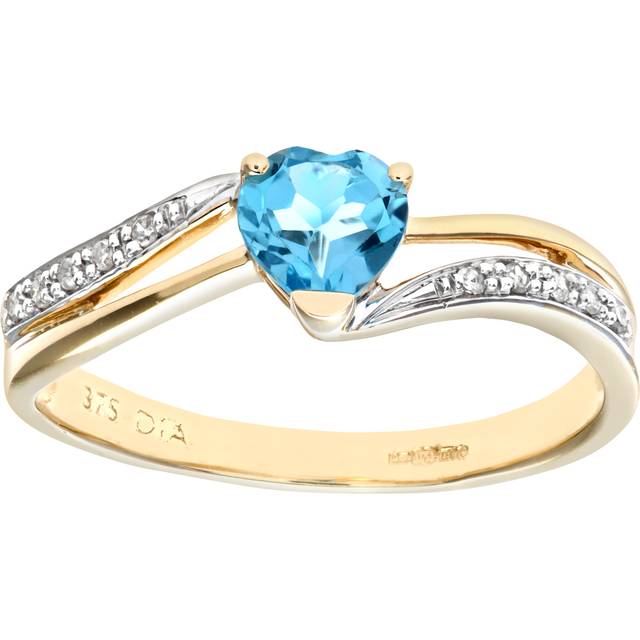 Diamant L'Eternel Womens Ladies 9ct Yellow Gold Diamond and Heart Blue Topaz Ring - Size M
