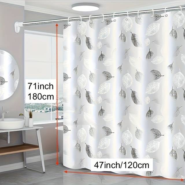 TEMU 1pc Leaf Shower Curtain, Shower Liner With Washer, Bathroom Decoration, Durable Shower Curtain, Bathroom Partition, Room Decoration