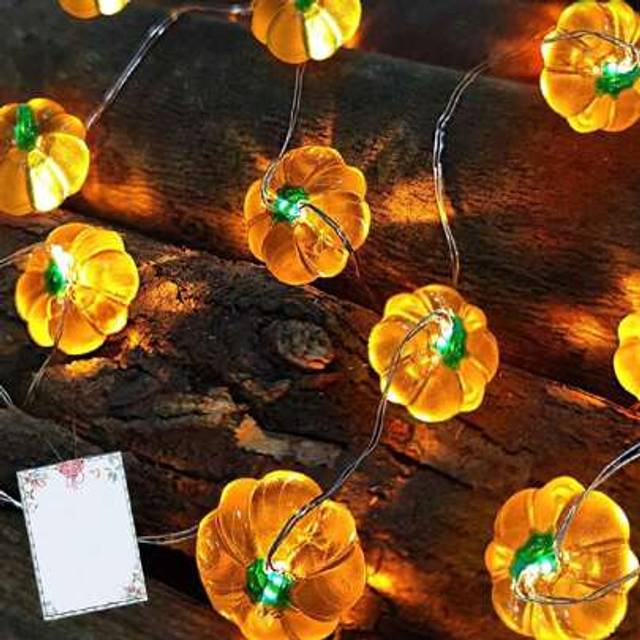 SHEIN 10ft 30led-Halloween Pumpkin Lantern Decoration, LED Light Warm White Pumpkin String Lights Battery Powered Halloween Light Decoration Autumn Home Int