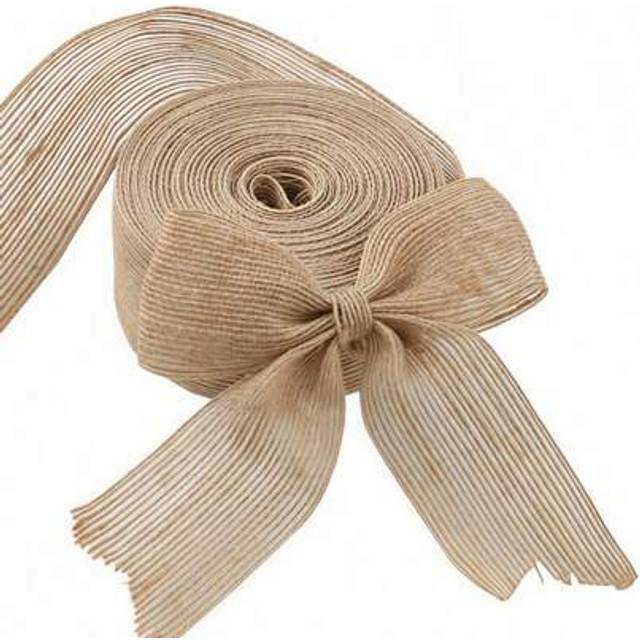 SHEIN 5M X 5cm Natural Jute Burlap Ribbon Roll With Wired Edge - Premium Rustic DIY Craft Ribbon For Gift Wrapping, Wedding Decor, Fall Wreaths, Christmas C