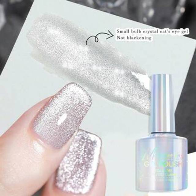 SHEIN 7.5ml Reflective Glitter Cat Eye Gel Nail Polish, Shiny Diamond Nail Polish, Magnetic Gel Polish, Shiny Bubble-Free UV/LED Quick-Drying Gel Suitable F