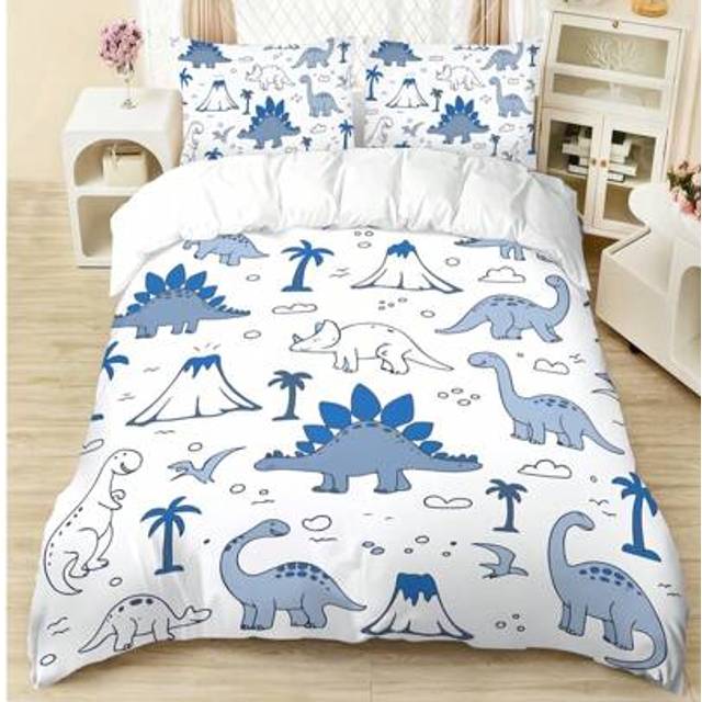 SHEIN 4pcs Cartoon Dinosaur Bedding Set (1 Bedsheet + 1 Duvet Cover + 2 Pillowcases, No Filler), School Season Printed Duvet Cover Set, Suitable For Dorm Si