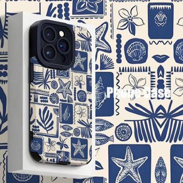 SHEIN 1 Pc Blue Label Ocean Elements Vertical Stripe Classic Anti-Drop Soft Leather Phone Case Compatible With IPhone And 16/16 PLUS/16 PRO/16 PRO MAX
