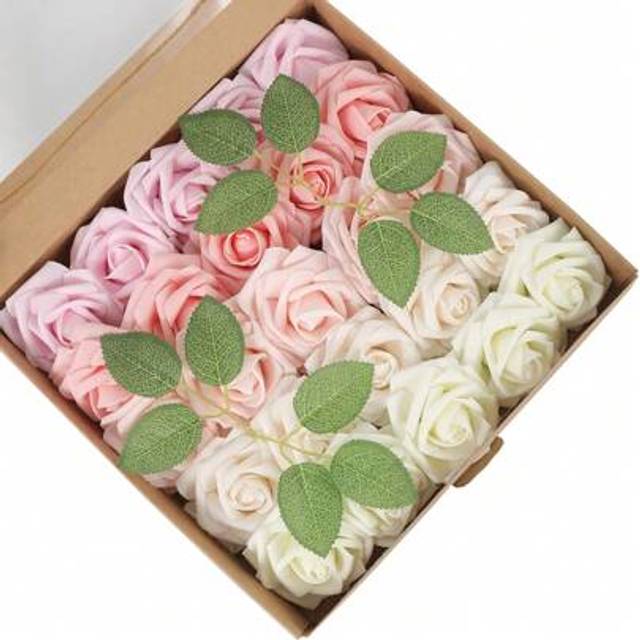SHEIN Artificial Flower Roses, 7/12/17/22/27pcs Real Touch Fake Foam Roses For Valentine&#39;s Day DIY Bouquets Wedding Party Baby Shower Home Decorations, Vale