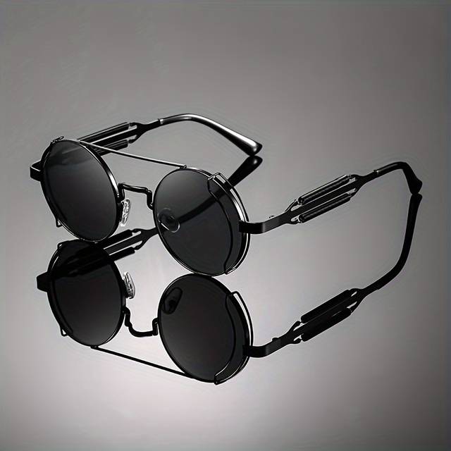TEMU 1pc Vintage Round Fashion Glasses With Double & Spring Hinges - Full Rim, Polycarbonate Lenses, Durable Metal Frame For Men, Ideal For, Eyewear, Stylish Eyewear, Durable Eyewear
