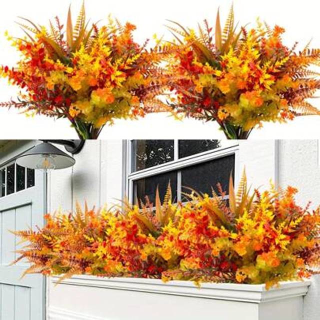 SHEIN 1/9pcs Artificial Autumn Flower Bouquet, Plastic Autumn Plant Arrangement (Orange), Suitable For Halloween, Thanksgiving Decor, Holiday Decor, Hanging