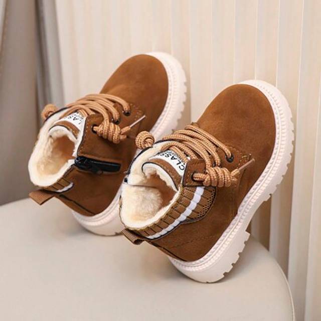 SHEIN Children&#39;s Boots New Winter Retro Fashionable And Simple Warm Boots With Laces And Side Zipper Design Snow Boots Windproof And Cold-Resistant Boots
