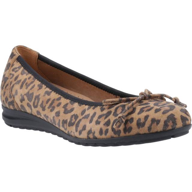 (Brown, 4 (Adults')) Hush Puppies Lucille Leather Women's Leopard Flats