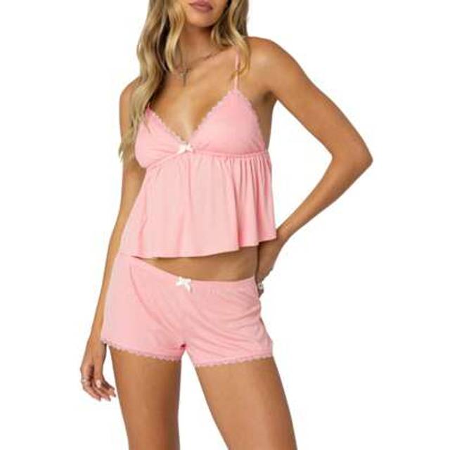 SHEIN Women&#39;s 2 Piece Pajama Outfits Summer Y2K Matching Lounge Set Sleeveless V Neck Cami Tank Tops Lace Trim Shorts Comfort Sleepwear