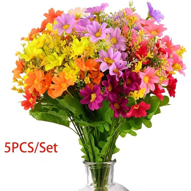 TEMU 1/5 Bundles Artificial Silky Flowers Bunch Daisy Wedding Bouquet Outdoor