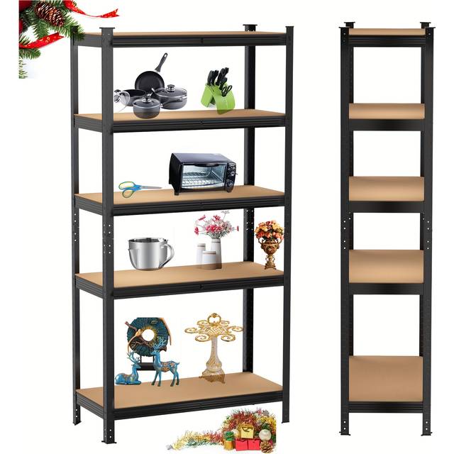 TEMU 5 Tier Heavy Duty Boltless Garage Shelving Units - 180cm X 90cm X 40cm, 175kg Kg Per Shelf Black Racking Storage Shelves, 5 Tier For Home Garage Office