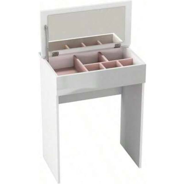 SHEIN Compact Glossy Dressing Table With Flip-Top Mirror And Hinged Lid