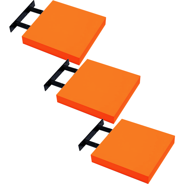 TEMU Pack Of 3 Small Square Floating Shelves Wall Shelf Thick High Quality 15kg! Orange 25cm Brackets Included