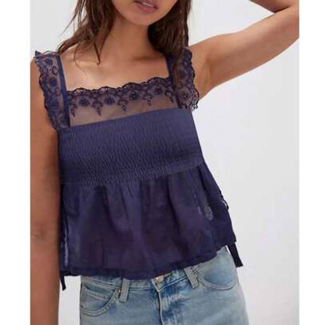 SHEIN Women Y2k Lace Trim Tank Tops Floral Embroidered Sequin Side Tie Vest Summer Cute Backless Babydoll Camisole