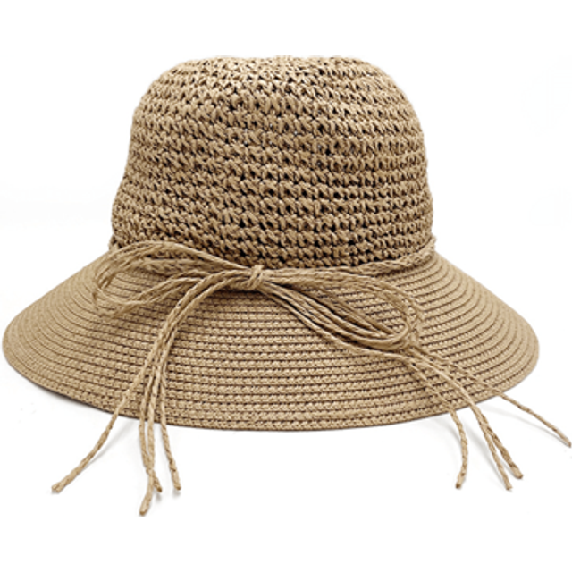 SHEIN Women&#39;s Summer Sun Hat Breathable Wide Brim Belted Straw Sun Beach Bucket Cap