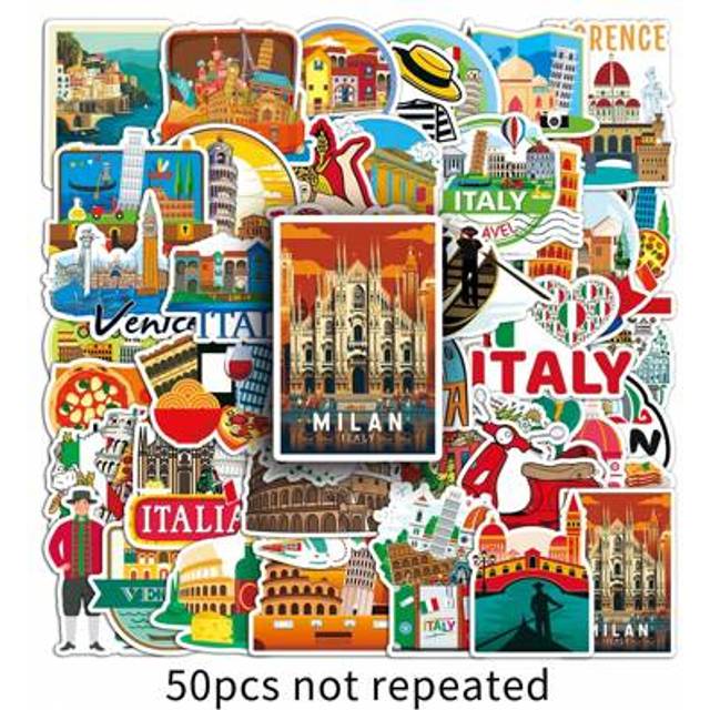 SHEIN 50 PCs Handmade Funny Cute Italy Waterproof Stickers DIY For Phones Laptop Skateboard Creative Graffiti Car Motor Sticker Back To School