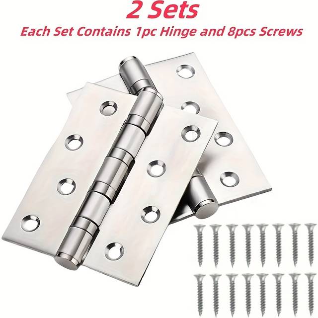 TEMU 2 Sets Stainless Steel Flat Hinge, 4" X 3", , Bedroom Door Wooden Door 4 Inch Bearing Silent Hinge, Door And Window Hardware Hinge, With Hinge Mounting Screws