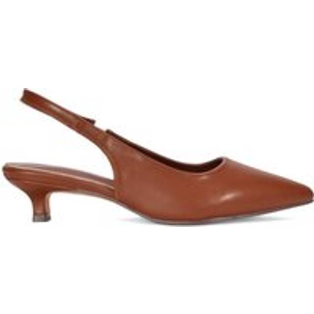 'Leila' Pointed Toe Low Kitten Heel Slingback Court Shoes - Brown - 3