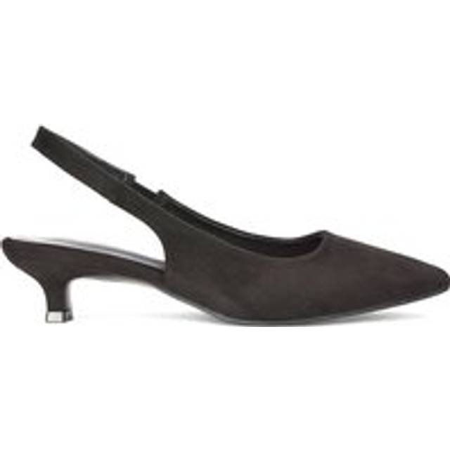 'Leila' Pointed Toe Low Kitten Heel Slingback Court Shoes - Jet Black - 8