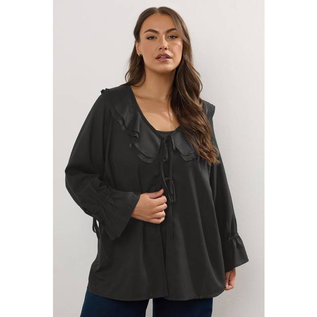 Yours Plus Size Black Ruffle Tie Front Blouse Size 34-36