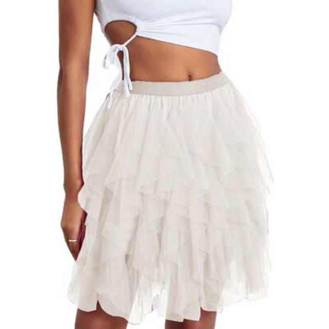 SHEIN Women Tulle Tutu Skirt Solid Color Elastic Layered Mesh Fairy A-Line Skirt For Beach Party Streetwear