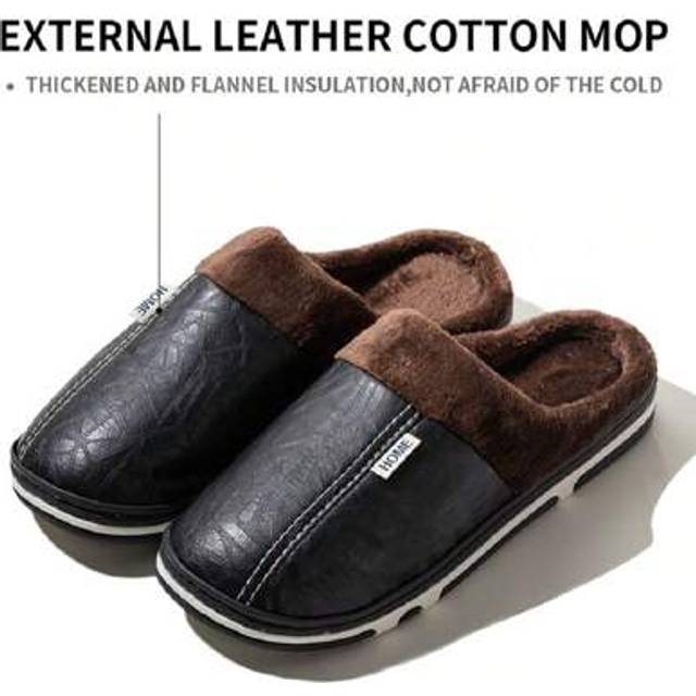 SHEIN Plus Size Men&#39;s Thick Sole Warm Slippers, Thermal Lined, Non-Slip Indoor Home Couple Plush Slide Slippers