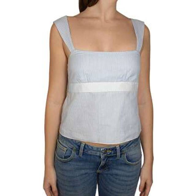SHEIN Women&#39;s Summer Square Neck Vest Blue Sleeveless Back Tie Up Striped Cami Tank Tops