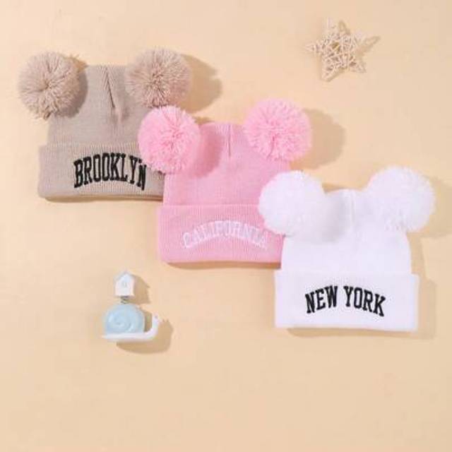 SHEIN 3pcs Soft Knit Baby Hat With Bear Ears Winter Beanie For Newborn & Toddler Boys Girls